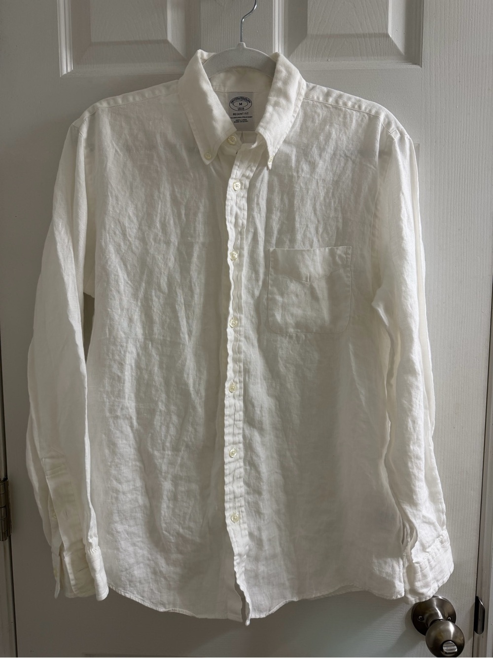 Brooks Brothers 1818 Regent Fit 100% Linen Button-Down Shirt – White – Medium